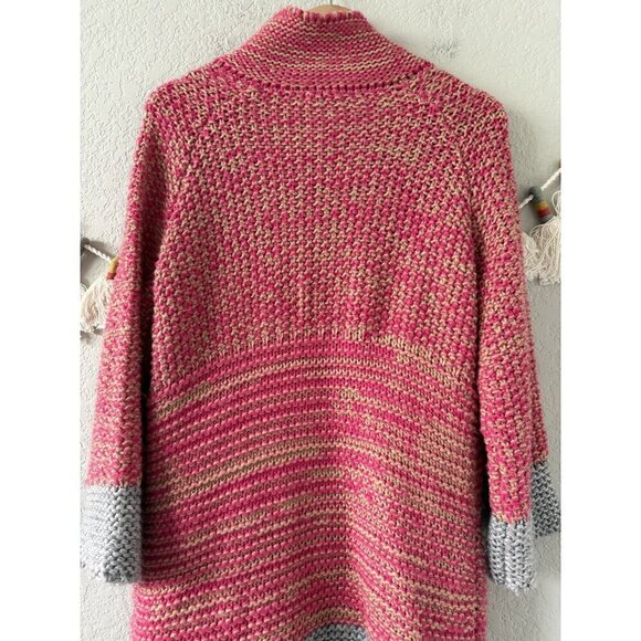 Sundance Selina Wool Blend Crochet Knit Open Font Longline Cardigan Pink Preppy - Picture 10 of 10